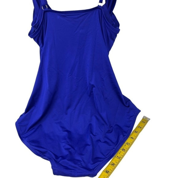 Badgley Mischka Wide Strap Draped Front One-Piece Swimsuit Cobalt Blue Small - Picture 14 of 15